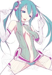 1girls aqua_eyes aqua_hair armwear ass_visible_through_thighs blue_panties breasts cleavage elbow_gloves ell182a_(masa_works_design) eyes_half_open female gloves half-closed_eyes hatsune_miku hatsune_miku_(append) legs_spread long_gloves long_hair masa_works_design mouth_open open_clothes open_mouth panties pantyshot pantyshot_(sitting) ripped_tights short_skirt simple_background sketch solo solo_female tagme thighhighs tie torn_thighhighs twintails unfinished vocaloid white_background white_tights zettai_ryouiki