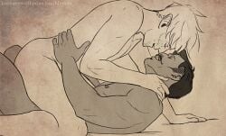 2boys animated animation ass black_and_white closed_eyes colorless completely_nude cowgirl_position cuddling dark-skinned_male dark_hair dark_skin dorian_pavus dragon_age dragon_age_inquisition duo elf elf_ears elf_male face_tattoo fael_lavellan gay gay_male hand_around_neck hand_on_hip holding_partner human inquisitor_(dragon_age) kissing kurogoesinthedas light-skinned_male light_skin lying lying_down lying_on_back mage male male/male male_only monochrome mustache naked naked_male nipples nude nude_male on_top romantic sitting sitting_on_person tattoo tattoos video_games white_hair yaoi