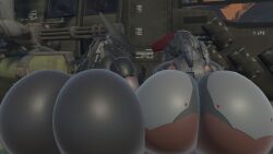 3d 3d_(artwork) ambiguous_gender anthro anthrofied ass_focus big_ass big_thighs black_body blade_wolf claws duo fagottini31 gray_body huge_ass huge_thighs machine metal_gear robot thick_thighs wide_hips