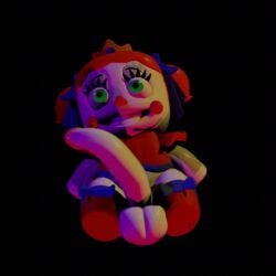 3d animate_inanimate animated baby_(fnafsl) circus_baby circus_baby_(fnaf) circus_queen clown clown_girl five_nights_at_freddy's futa_only futanari green_eyes pearlnsfw penis_sway plush_baby plushie