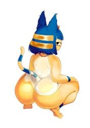 1girls 2023 animal_crossing animal_ears animal_humanoid animal_tail ankha ankha_(animal_crossing) anthro anthro_only ass back back_view bare_shoulders big_ass black_eyes blue_hair bottom_heavy bottomless bottomless_gown bubble_butt cat_ears cat_humanoid cat_tail catgirl clothed clothed_female clothing color_edit domestic_cat dress eyelashes feet feline feline_humanoid female female_focus female_only from_behind full_body fur furry furry_ears furry_female furry_only hair hair_ornament hands_on_knees hands_on_thighs hi_res humanoid looking_at_viewer looking_back looking_back_at_viewer medium_blue_hair medium_hair mooning mostly_clothed multicolored_hair multicolored_tail nintendo paws presenting presenting_hindquarters rear_view see-through see-through_clothing see-through_gown simple_background smooth_fur soles solo solo_female solo_focus squatting striped_tail thick_ass thick_thighs thighs tiptoes toes two_tone_hair white_background white_clothing white_dress wide_hips xu53r yellow_body yellow_fur