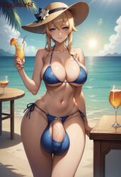 1futa ai_generated artist_name ball_bra balls balls_in_panties balls_under_clothes bangs beach big_balls big_breasts big_penis bikini bikini_bottom bikini_top blonde_futa blonde_hair blue_bikini blue_eyes blush breasts civitai drink erect_nipples flaccid flaccid_penis futa_focus futa_only futanari genshin_impact hat highres hips huge_balls jean_gunnhildr large_breasted_futa large_breasts large_penis light-skinned_futanari light_skin looking_at_viewer louisjunior midriff mihoyo mostly_clothed navel nipple_bulge nipples nipples_visible_through_clothing ocean outdoors palm_tree penis penis_in_panties penis_under_clothes self_upload sidelocks skindentaion smile solo solo_focus solo_futa standing sweat sweating sweaty sweaty_body testicles thick_thighs thighs tight_clothing uncensored unrealistic_penis_size upscaled veiny_penis watermark wide_hips