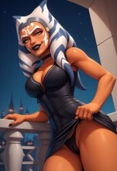 1girls 2024 ahsoka_tano ahsoka_tano_(imperial) ai_generated alien alien_girl alien_humanoid balcony bedroom_eyes big_lips black_choker black_dress black_lips black_lipstick blue_stripes breasts cameltoe choker cityscape cleavage clone_wars close-up clothed clothes clothing dark_lips dark_lipstick depth_of_field director_joe420 dress dress_lift dress_pull dress_up eyelashes face_markings facepaint facial_markings female female_only fingernail_polish from_below from_front_position front_view grabbing grin grinning_at_viewer half-closed_eyes headband headgear headwear hi_res high_resolution highres humanoid humanoid_genitalia humanoid_pussy lekku lekku_(anatomy) lipstick looking_at_viewer looking_down looking_down_at_viewer lucasfilm markings medium_breasts montrals navel night night_sky no_eyebrows no_watermark orange_body orange_skin panties pussy seductive seductive_eyes seductive_gaze seductive_look seductive_pose seductive_smile self_upload sith sith_eyes skimpy skimpy_clothes skimpy_dress skirt_lift skirt_pull skirt_up smile smiling_at_viewer smirk smirking_at_viewer solo standing star_wars striped_markings stripes teeth teeth_showing the_clone_wars:_season_seven thighs tight_clothes tight_clothing tight_dress togruta toned toned_body toned_female yellow_eyes