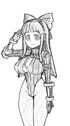 1girls ainu_clothes big_breasts breasts busty capcom cosplay curvy expressionless female female_only fingerless_gloves gloves hair_ribbon highres japanese_text king_of_fighters large_breasts legs leotard long_hair monochrome nakoruru necktie pantyhose ribbon samurai_shodown shadaloo_dolls sketch snk solo street_fighter thighs translation_request