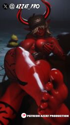 azzat barefoot big_breasts big_penis cap dark_skin demon_girl desdemona_(fortnite) domination feet fortnite horns long_hair nipples red_skin riding riding_penis shower white_hair