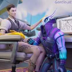 first_time fortnite gay gentlecat hand_on_head handjob luminos_(fortnite) midas_(fortnite) sky yacht yaoi