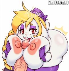 anthro areola bent_over big_breasts blonde_hair bodily_fluids breast_play breasts broodal clothing cum cumshot ejaculation female genital_fluids genitals hair hariet_(mario) hi_res huge_breasts lagomorph legwear leporid licking licking_penis male male/female mammal mario_(series) matospectoru nintendo nipples oral paizufella penile penis penis_lick rabbit sex super_mario_odyssey thigh_highs titjob tongue vein veiny_penis white_body