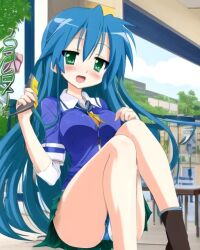 1girls ai_generated blue_hair female green_eyes konata_izumi lucky_star tagme