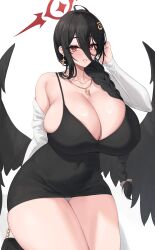 1girls black_hair blue_archive breasts female halo hasumi_(blue_archive) high_resolution hips huge_breasts kuavera light-skinned_female light_skin long_hair red_eyes thick_thighs thighs wide_hips wings