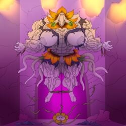 anthro baronbulge big_breasts body_size_growth breasts corruption duo female flower flowey_the_flower growth hi_res huge_breasts male monster muscle_growth plant size_transformation toriel transformation transformation_sequence undertale undertale_(series)