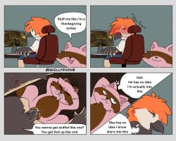 5:4 accipitrid accipitriform anthro avian bird bodily_fluids bound comic cum cum_inside duo english_text female genital_fluids hands_behind_back hi_res leaning leaning_forward male male/female mammal poppy_(skellyroon) procyonid raccoon size_difference skellyroon smaller_female smug space_(skellyroon) spread_legs spreading text