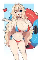 1girls :3d big_breasts bikini blonde_hair blue_eyes choker cleavage commission female female_only heart hi_res j5daigada long_hair looking_at_viewer smiling smiling_at_viewer solo wink winking_at_viewer