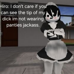 1boy 3d 3d_(artwork) black_eyes black_hair blush blushed curvy dialogue femboy femboy_only maid maid_outfit male_only oc original_character second_life smaller_male white_skin