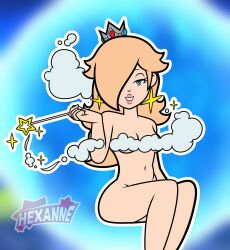 accurate_art_style breasts cloud completely_nude hexanne mario_(series) nude pinup princess_rosalina sitting super_mario_galaxy tagme