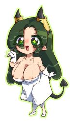 4_leaf_clover alpha_channel big_breasts byternomar chibi chibi_style cleavage clover cute demon demon_girl female green_hair horns machiko nipples nipples_visible_through_clothing original original_character