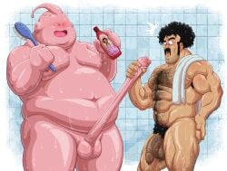 2boys abs armpit_hair balls ballsack bara belly big_penis black_hair blue_eyes blush body_hair chest_hair closed_eyes curly_hair daddy dangling_testicles dilf dragon_ball dragon_ball_z erection facial_hair fat fat_man flaccid flaccid_penis foreskin foreskin_folds gay hairy hairy_abs hairy_armpits hairy_arms hairy_balls hairy_chest hairy_male hairy_stomach hairy_thighs human humanoid humanoid_penis intact light-skinned_male light_skin long_foreskin lovkuma low_hanging_balls majin_buu male male_nipples male_only male_pubic_hair manly mature mature_male moustache mr._satan muscles muscular muscular_male mustache nude_male obese obese_male overweight overweight_male pecs pectorals penis scrotum shower showering_together sideburns smooth_penis standing stretchy stretchy_penis testicles thick_penis uncut unretracted_foreskin veiny_penis wet wet_body wet_hair wet_skin