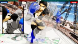 1boy 1girls 3d 3d_(artwork) anon anonymous_male big_breasts big_thighs black_boxing_gloves black_gloves black_hair black_legwear black_thighhighs blue_boxing_gloves blue_gloves boxing boxing_gloves boxing_ring breasts chalkfights cleavage female_domination femdom fight fighting fighting_ring gameplay_mechanics health_bar jasmine_(chalkfights) kabalmystic_(style) large_breasts legwear mixed_boxing original original_character outdoors thick thick_hips thick_thighs thighhighs thighs wide_hips