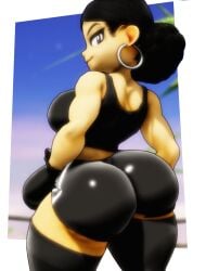 1girls 3d 3d_(artwork) alternate_version_available ass big_ass big_breasts big_butt black_boxing_gloves black_gloves black_hair black_legwear black_thighhighs boxing boxing_gloves breasts bubble_ass bubble_butt butt chalkfights crop_top dat_ass dat_butt ear_ring earrings fat_ass huge_ass jasmine_(chalkfights) kabalmystic_(style) large_ass large_breasts legwear looking_at_viewer looking_back original original_character outdoors sideboob solo solo_female solo_focus sports_bra thick thick_ass thick_butt thick_hips thick_thighs thighhighs thighs wide_hips