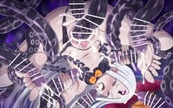abigail_williams_(fate) abigail_williams_(third_ascension)_(fate) anal anus azatychan bare_shoulders barefoot black_bow black_hat black_panties blush bow breasts censored colored_skin commentary_request cum cum_in_ass cum_in_pussy ejaculation fate/grand_order fate_(series) feet female footjob forehead handjob hat highres keyhole long_hair navel open_mouth orange_bow panties parted_bangs penis_tentacle pussy red_eyes rolling_eyes sharp_teeth small_breasts solo teeth tentacle textless_version third_eye tongue tongue_out underwear vaginal_penetration white_hair white_skin witch_hat