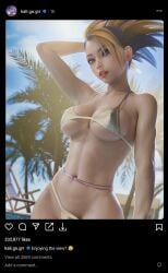 1female 1girls 3d 3d_(artwork) akali akali_(league_of_legends) akali_jhomen_tethi armpits bikini blender blonde_hair blue_eyes blue_hair clothed clothing dyed_hair female female_focus female_only front_view instagram instagram_logo instagram_username k/da_akali k/da_all_out_akali k/da_all_out_series k/da_series kpop kpop_girl large_breasts league_of_legends light-skinned_female light_skin long_hair makeup pool poolside riot_games therealzoh zoh