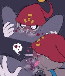 ambiguous_gender anonymous_female bandai_namco blush closed_eyes cunnilingus digimon digimon_(species) eating_pussy female floating_hearts holding_legs holding_thighs onomatopoeia oral oral_sex pinochimon puppet puppetslvt pussy_juice pussy_juice_on_tongue saliva sweat sweating trembling wet_pussy