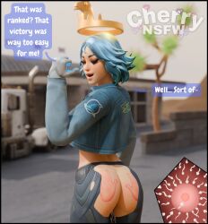 1girls 3d after_sex ass cherrynsfw cum cum_dripping_out_of_pussy cum_in_pussy dialogue female female_only fertilization fortnite handprint_on_ass impregnation lightrider_(fortnite) ovum public sperm_cell