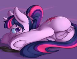 2016 abstract_background animal_genitalia animal_pussy anus ass cutie_mark dock equine equine_pussy female feral friendship_is_magic fur hair hooves horn kit-bash lying mammal my_little_pony purple_eyes purple_fur pussy pussy_juice solo twilight_sparkle_(mlp) underhoof unicorn