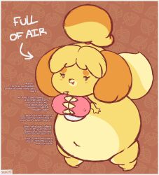 1girls animal_crossing anthro ass_expansion breast_expansion dialogue dog_girl edit head_inflation huge_ass hyper hyper_ass hyper_breasts inflation isabelle_(animal_crossing) massive_ass monobutt monobutt_expansion partially_clothed skullgeist solo solo_female solo_focus tail_inflation text