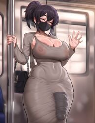 1futa 2026 absurd_res absurdres ahoge ai_generated areolae bangs big_breasts big_penis black_hair black_mask breasts cleavage closed_eyes clothed clothing cock_sleeve_(clothes) cock_sock dongtan_dress dress flaccid fleurai futa_only futanari hair_between_eyes hi_res high_quality high_resolution highres huge_cock indoors large_areolae large_breasts large_penis looking_at_viewer mask medium_hair mouth_mask narrow_waist nipples original original_character penis penis_under_clothes penis_under_dress ponytail puffy_nipples purse see-through see-through_clothing see-through_dress self_upload sidelocks solo solo_futa standing thick_thighs tight_clothing tight_dress train_interior visible_nipples waving wide_hips