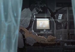 1boy 1girls ambiguous_penetration belly_bulge blonde_hair breasts clothed_male_nude_female digital_media_(artwork) dubious_consent hospital hospital_bed hospital_room larger_male masked_male medical medical_instrument noelwikstrom nude nude_female_clothed_male resident_evil resident_evil_9:_requiem ring sex size_difference size_play small_breasts tagme victor_gideon