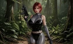 ai_generated animated breasts dino_crisis forest jiggle large_breasts mp5k red_hair regina_(dino_crisis)