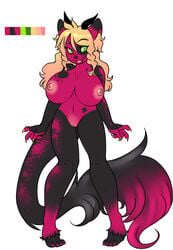 2010 4_toes areola big_areola big_breasts big_nipples black_fur blonde_hair breasts claws female fur green_eyes gwendolyn hair huge_breasts nipples pink_fur pussy simple_background solo toes wing_black