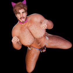 1boy 3d 3d_(artwork) american_flag_thong bara beard big_chest big_pecs blue_eyes chastity chastity_cage chest chest_hair comission condom condom_balloon dog_collar hairy_body hairy_chest hairy_legs heavy_balls heavy_testicles kitty kneeling leg_hair lord_ace male male_only marvel marvel_rivals moustache nipple_piercing no_pants pantless pecs piercings pubes salivating shirtless solo solo_male starlord starlord_(marvel_rivals) thong tongue_out