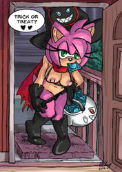 amy_rose breasts condom condom_in_mouth costume female halloween halloween_costume hedgehog nipple omegazuel panties sonic_(series) undressing