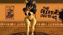 1girls 3d 3d_(artwork) alice_angel angel_girl bendy_and_the_ink_machine big_breasts bikini bikini_bottom bikini_top black_bikini black_boxing_gloves black_gloves black_hair boxing boxing_gloves breasts bubblegum790 gloves halo horns kabalmystic_(style) large_breasts long_hair solo solo_female solo_focus thick thick_thighs thighs wide_hips
