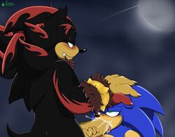 blue_fur cum_in_mouth flamez137 furry gay hand_on_head hedgehog male_only mammal oral penis shadow_the_hedgehog shadow_the_werehog sonic_(series) sonic_the_hedgehog werehog