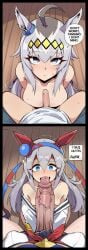 2d 2futas ahoge ai_generated animal_ears areola areolae big_breasts big_cock big_penis blue_eyes blush breasts cock comic english english_text erection futa_only futanari grey_hair hair_between_eyes hairband headband horse_ears horse_girl huge_cock large_breasts large_cock large_penis long_hair looking_at_another looking_at_viewer massive_cock massive_penis nipples oerba_yun_fang oguri_cap_(umamusume) open_mouth penis penis_awe penis_size_difference pov sloppingslurpie small_breasts small_cock small_penis speech_bubble tamamo_cross_(umamusume) text thick_cock thick_penis thighs trembling umamusume umamusume_pretty_derby uncensored vein veins veiny veiny_cock veiny_penis yuri