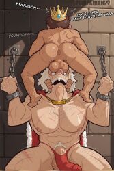 adults_only ai_assisted big_balls big_vein cg chained collar crown dog_collar domination dungeon gay hairy_anus humiliated incest incest_(lore) king older_male pumpkinai69 royal royalty saggy_balls shackles small_dom_big_sub white_hair yaoi younger_penetrating_older