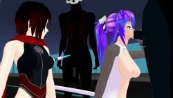 2boys 2girls 3d 3d_(artwork) black_hair black_hair_female blowjob breasts censored_penis grimm_(rwby) half-dressed half_naked half_naked_female melody_(projektmelody) monster monster_boy monster_cock monster_on_female ponytail projektmelody purple_hair purple_hair_female ruby_rose rwby theblackbirdcalls