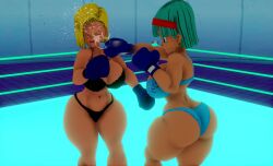 2girls 3d 3d_(artwork) android_18 ass big_ass big_butt blonde_hair blue_boxing_gloves blue_eyes blue_gloves boxing boxing_gloves boxing_ring bra bulma_briefs bulma_briefs_(frieza_saga) catfight cleavage dragon_ball dragon_ball_z duo fat_ass female_focus female_only fight fighting fighting_ring geekboy21 gloves huge_ass indigo_boxing_gloves indigo_gloves indoors kabalmystic_(style) lace lace-trimmed_bra lace_trim large_ass lingerie milf milf_vs_milf panties punch punching punching_face ryona short_hair thick thick_ass thick_thighs thighs