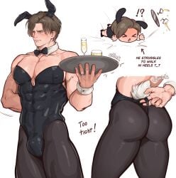 1boy ass ass_cleavage ass_crack ass_focus big_ass big_butt big_pecs bow brown_hair bulge bulge_under_clothes bunny_boy bunny_costume bunny_ears bunny_tail bunnysuit chest_hair chibi cleavage clothed crossdressing cute dilf english_text erect_nipples femboy femboy_dilf gay heels hip_dips hips huge_ass large_ass large_breasts large_penis latex latex_bodysuit latex_clothing leon_scott_kennedy light-skinned_male light_skin male male_focus male_only muscular muscular_arms muscular_legs muscular_male muscular_thighs nipple_bulge nipples old_male pecs pectoral_bulge pectorals resident_evil resident_evil_9:_requiem revealing_clothes reverse_bunnysuit service serving_tray sexy short_hair simple_background skin_tight soaless solo solo_focus standing stockings thick_ass thighs thong_pull tight_clothes tight_clothing white_skin wide_shoulders yaoi