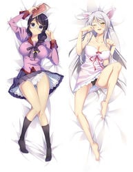 animal_ears black_hanekawa braid cat_ears dakimakura dakimakura_design full_body hanekawa_tsubasa monogatari_(series) thigh_gap white_hair yellow_eyes