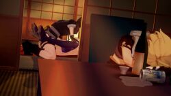 1girls 2boys 3d aether_(genshin_impact) animated big_breasts blonde_hair crossover cuckold cumflation drunk from_side genshin_impact hongcha03 koikatsu light-skinned_female light-skinned_male light_skin longer_than_10_seconds missionary_position multiple_boys netorare passed_out raiden_shogun rover_(wuthering_waves) sex shorter_than_30_seconds sleeping sound tagme video wuthering_waves