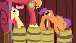 apple apple_bloom_(mlp) barrel big_macintosh_(mlp) food friendship_is_magic fruit incest jbond my_little_pony penis smooth_skin tender_taps_(mlp) winona_(mlp) young