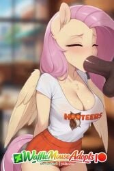 ai_art ai_assisted ai_generated animated animated_image big_penis black_penis blush dark-skinned_male dark_skin fellatio fluttershy_(mlp) green_eyes hooters hooters_uniform long_hair my_little_pony my_little_pony_friendship_is_magic patreon patreon_username pink_hair pink_tail tagme tail text_on_clothing veiny_penis video white_shirt