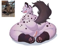 4:3 anthro arrier_jewolf ass big_breasts breasts female genitals mammal mau_makan_apa reference_image simple_background solo tail vulva weewee_(missile_city)