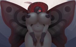 1girls 4024 4_arms black_body black_hair black_nipples breasts butterfly_wings dark_nipples dark_skin from_below fur hat hat_only huge_breasts large_breasts looking_at_viewer monster_girl moth_girl moth_wings mothman mothwoman mythology navel nightmare_waifu nipples nude one_eye_covered plump pussy red_eyes roblox roblox_avatar robloxian self_upload solo vivian_red wings