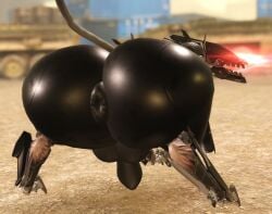 16:9 3_fingers 3_toes 3d_(artwork) animal_genitalia animal_penis anthro anus ass balls big_balls big_butt black_anus black_balls black_body black_penis black_skin blade_wolf blurred_background bodily_fluids canid canine canine_genitalia canine_penis canis colored digital_media_(artwork) erection fat_ass_feral feet feral fingers genital_fluids genitals glowing glowing_eyes huge_butt konami looking_back machine male mammal metal_gear metal_gear_rising:_revengeance nude open_mouth penis platinumgames presenting presenting_hindquarters puffy_anus roblox robot robot_feral shaded solo spread_legs spreading tail toes widescreen willie_piv