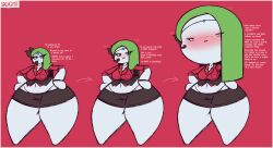 1girls blush clothed dialogue head_inflation huge_thighs legendary_pokemon meloetta mythical_pokemon oc pokemon pokemon_(species) sequence skullgeist solo solo_female solo_focus talking_to_viewer text the_boss_(skullgeist) wide_hips