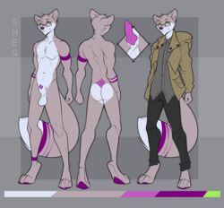 1boy animal_genitalia animal_penis anthro balls canine canine_penis clothed clothing erection eyewear glasses knot male male_only mammal model_sheet nude penis sheath smile solo standing teil
